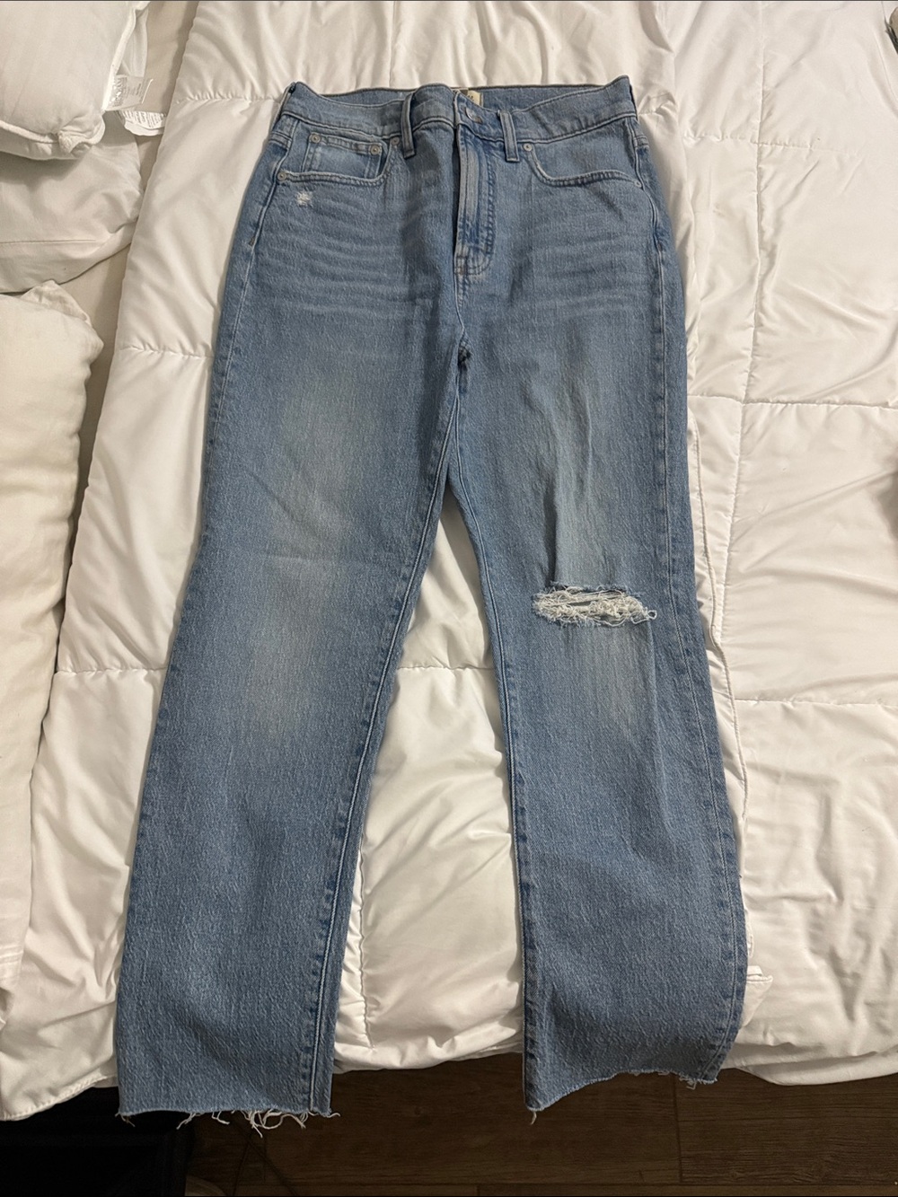 Madewell Light Blue Straight Leg Jeans with Knee Distress